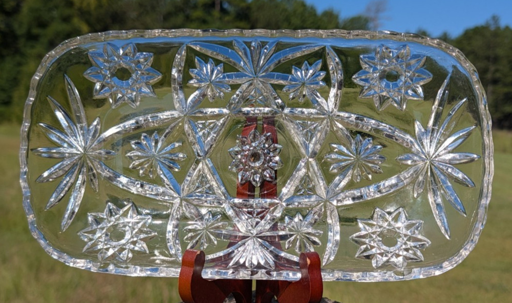 Anchor Hocking Prescut Clear 11" Rectangular 3-Part Relish Tray 1960s Star Heart